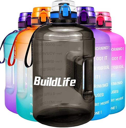 Motivational Water Bottle Wide Mouth with Time - Half Gallon / 2 L