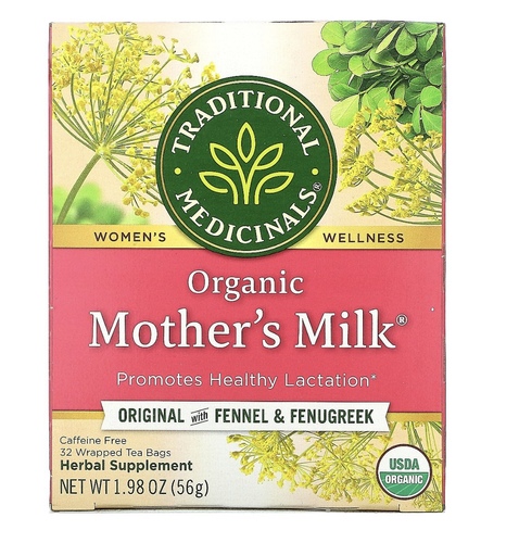 Products.Q8 co. - Organic Mother's Milk - Original with Fennel & Fenugreek , Caffeine Free , 32 Wrapped Tea Bags  Women's Wellness Promotes Healthy Lactation Herbal Supplement USDA Organic Certified Organic by CCOF Non GMO Project Verified Certified B Corporation 
 Herbal Power 
 Supports breast milk production for nursing mothers. 
 Taste  
 Sweet with a distinct licorice taste. 
 Plant Story 
 Inspired by a Traditional European Medicine combination passed through generations of women, our time-tested formula uses fennel, anise, coriander, fenugreek and blessed thistle to help promote lactation.