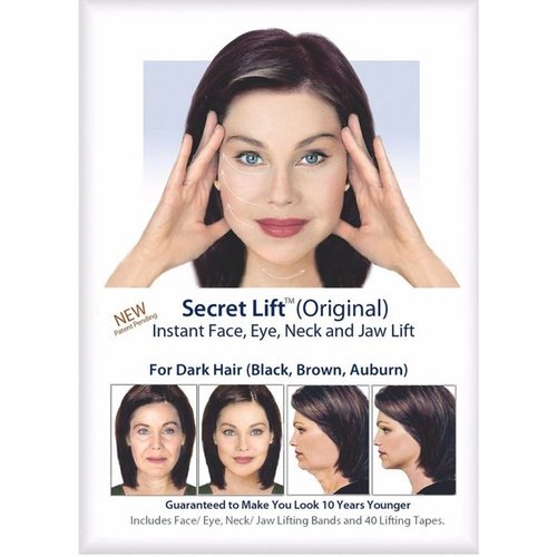 Products.Q8 co. - Instant Face, Neck and Eye Lift (Dark Hair) Facelift Tapes & Bands Secret Lift - Instant face, Eye, Neck & Jaw LiftLifts and tightens sagging skin instantly, Easy to apply, Lasts all dayEliminates wrinkles from your face, eye, neck and jaw areas.Tape is medical grade, breathable, and hypoallergenic.Includes face bands for dark and light hair- It has 40 pcs. Tapes & 3 bands.