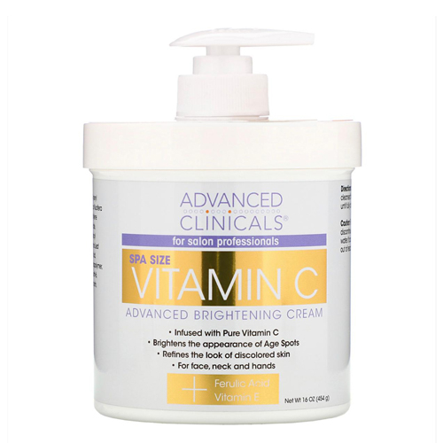 Products.Q8 co. - Advanced Clinicals, Vitamin C  cream 454g - ‏unifies color and treats dark and damaged places from the sun and contains vitamin E and ferulic acid, which protects against wrinkles and signs of agi