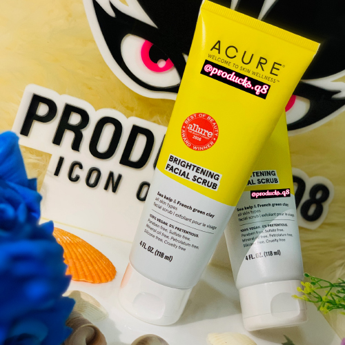 Acure brightening facial scrub - brings the brightness to round out this refreshing facial scrub.Formulated for all skin types. Removes dead skin cells, softens and draws out impurities.