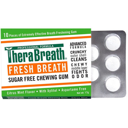 Products.Q8 co. - THERABREATH ADVANCED FORMULA CHEWING GUM  -10 pieces - Until now, the only way to stop bad breath was to mask odor. TheraBreath Gum is different. It does not mask odors with strong scents or flavorings. It fights them by attacking and neutralizing Volatile Sulphur Compounds that cause unpleasant breath odors. Our gum is even effective on odors caused by onions, garlic, coffee and smoking. It will leave your whole mouth refreshed and your confidence restored.