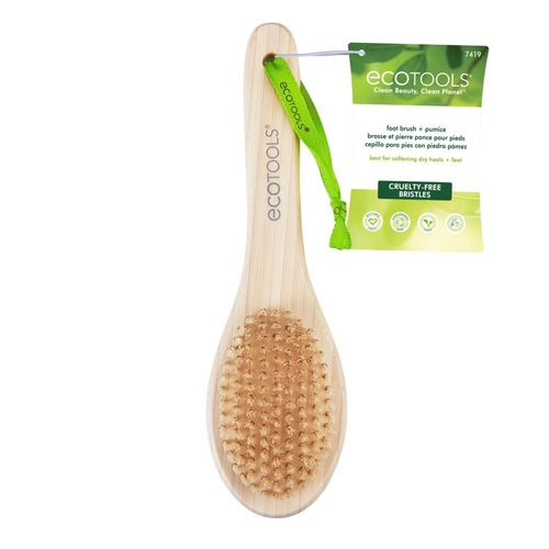 Products.Q8 co. - Eco tools Foot Brush & Pumice - Cruetly Free To Cleanse and Soften Rough Skin Designed For Dry Heels & Feet Cruelty Free Tree-Free Paper  Cruelty-Free Bristles  Look Beautiful. Live Beautifully. ®  Bamboo Handle 100% Vegan 4 - Deep Exfoliation The Foot Brush and Pumice is designed with cruelty-free bristles and recycled glass to cleanse and exfoliate dry feet.