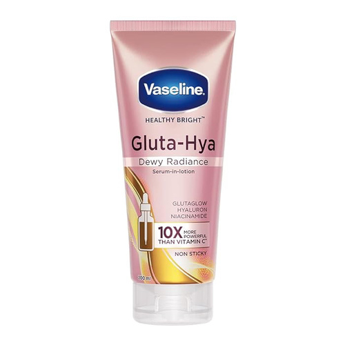 Products.Q8 co. - Vaseline  Gluta-Hya Dewy Radiance, 300 ml - It is enriched with GlutaGlow technology which is 10x more powerful than vitamin C.It adds glow and brightens skin from the first use.It evens skin out.It keeps skin hydrated.It comes in super light feel serum lotion.It contains 10x active niacinamide to boost skin’s natural radiance.