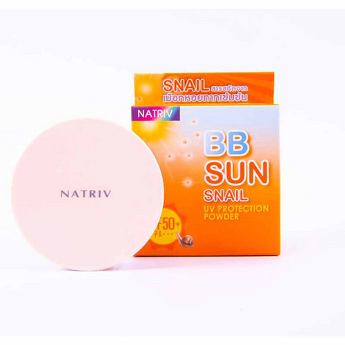 Products.Q8 co. - Natriv BB Snail UV Protection Powder SPF 50+ PA+++ with Snail Serum 9g - NATRIV BB Sun Snail UV Protection Powder SPF50+/PA+++ 9g- Foundation powder The texture is smooth and soft like velvet, smooth and easy to spread.- Spreads well and lasts long.- Special with the ingredient GLUTA, the queen of nutrients for radiant skin. and ingredients from SNAIL, concentrated snail mucus extract from Korea- Helps nourish the skin to be moisturized and look healthy.- protects the skin from the sun with SPF50+/PA+++ without using sunscreen.
- It also contains ingredients from cherry leaf extract from Japan. Helps pamper dull skin and make it bright. Radiant naturally.