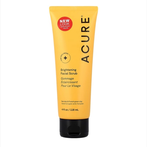 Acure brightening facial scrub - brings the brightness to round out this refreshing facial scrub.Formulated for all skin types. Removes dead skin cells, softens and draws out impurities.