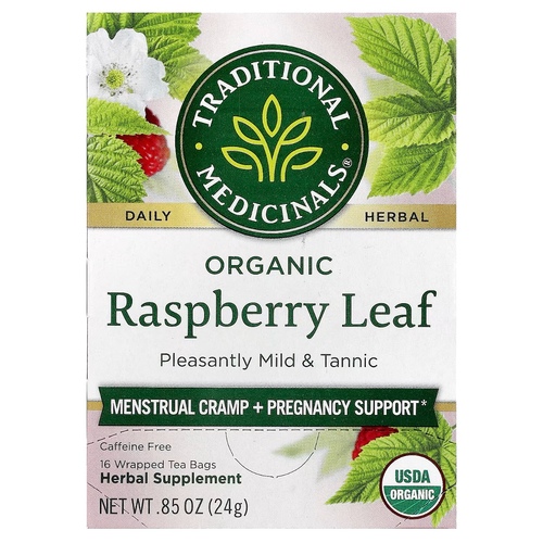 تراديشيونال ميديسينالز أوراق توت العليق العضوي، خالي من الكافيين، 16 كيس شاي مغلف - يخفف من تقلصات الدورة الشهرية ويدعم الحملمكمل غذائي عشبي