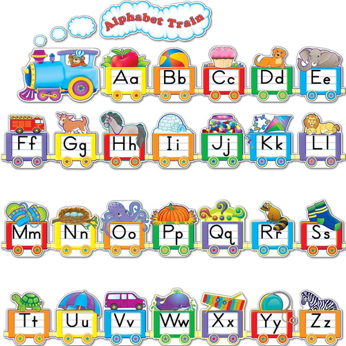 Teacher Created Resources Alphabet Train Bulletin Board Set - 31 pieces that includes all letters of the alphabet Teacher's guide is included for reference Fun way to recall the shape and sound of letters