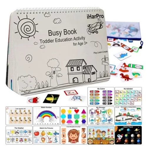 Busy Book,Toddler- PreK - Kg  Busy Book - 12 Page Preschool Learning Activity Book | Toddler Prescho - QUALITY MATERIALS: Enhanced version of busy books for kids. Double thick for extra strength, not easy to bend, not easy to deformation, not easy to tear, and prevent hand scratchesENJOY CRITICAL THINKING - Introduce your child to the world of color recognition and logical reasoning with our Busy Book. Join a fun preschool activity that enhances cognitive skills and enhances creativity while incorporating the knowledge required for developmentMULTIPLE THEME ACTIVITIES: Enhance your child's memory with this Busy Book featuring games and activities that promote cognitive development. A perfect interactive gift designed for 3 5 years old, including colors, letters, numbers and more with 12 fun themed themes and children's favorite designsHEALTHY LEARNING COMPANION: Perfect for parent-child activity time, use Busy Book to give your child a safe and healthy educational tool. Use safe materials to help young children learn and strengthen their family's education togetherConvenient to Carry: Makes traveling with children more convenient. Our busy book is the perfect travel toy to keep your kids engaged and engaged during long trips. Easy to carry, great way to keep your kids busy outdoors