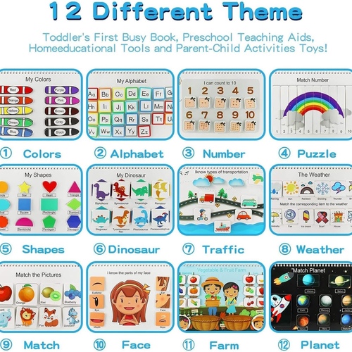 Busy Book,Toddler - PreK- Kg Busy Book - 12 Page Preschool Learning Activity Book | Toddler Preschoo