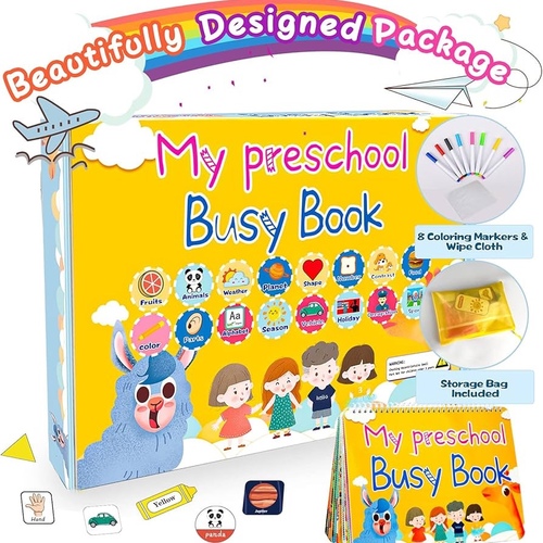 Toddler-Prek- Kg Busy Book, Preschool Learning Activity - 【MEGA PACK WITH 16 THEMES】Value pack now comes with 17 themes, including colors, letters, numbers, shapes, size, holiday and etc, covers wide ranges of basic elements of real life【DRAWING BOOK FOR KIDS】It is both a busy book and a drawing book, your kids can draw on the back of each page, pens and wipes are included in the package【BRIGHT COLORS】Instead of having each page in plain white color, every page of HeyKiddo busy book is now in super bright color, fun to look at, and good for kids to improve their color recognition through playing【SMOOTH CUTTING EDGE】Specially anti-cutting edge design, 100% cutting prove, prevent the little hands from getting hurt