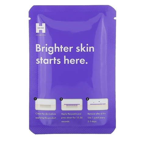 Hero Cosmetics, Mighty Patch, Micropoint for Dark Spots, 8 Patches - Your Post-Blemish Hero Visibly erase post-blemish marks with 173 Micropoints that deliver brightening ingredients straight to the source.
Blemishes like to leave their mark. Fight back with Micropoint for dark spots, a powerful post-blemish patch that uses 173 dissolving Micropoints to deliver an advanced combo of brightening ingredients. It'll be like the pimple never happened.
Suggested Use
Clean the skin before applying this product. Apply the patch and press down for 15-30 seconds. Remove after 6 hours. Use 1 patch every 2-3 days.Other Ingredients
Sodium hyaluronate, trehalose, glycerin, niacinamide (vitamin B3), propanediol, 1,2-hexanediol, tranexamic acid, caprylyl glycol, beta-glucan, ascorbic acid (vitamin C), glycolic acid, ethylhexylglycerin.