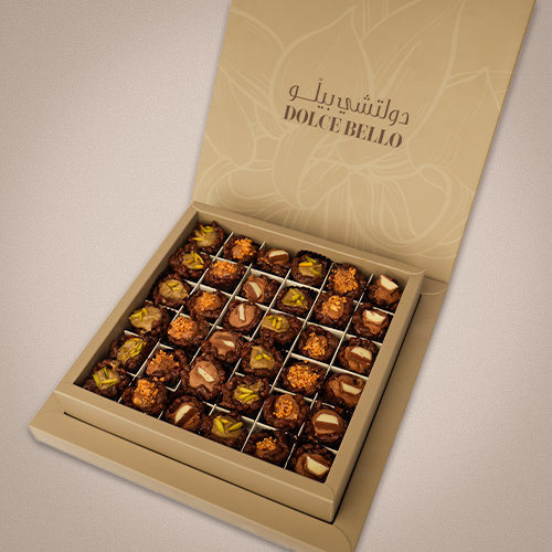 RICE  CRISPIE - :Coffee sweets box, 36 pieces, with 3 different fillings
Kinder – Pistachio – Lotus.