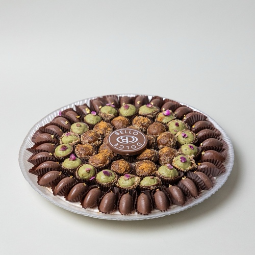 chocolate coffee sweet tray - Chocolate tray with coffee sweets, 800g, with 3 fillings (Mastic – Pistachio – Date)