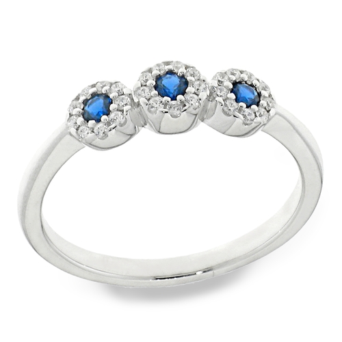 Blue zircon ring - 925 silver ring plated with rhodium and studded with white and blue zircon