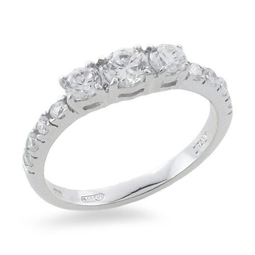 White zircon ring - 925 silver ring plated with rhodium and studded with white zircon