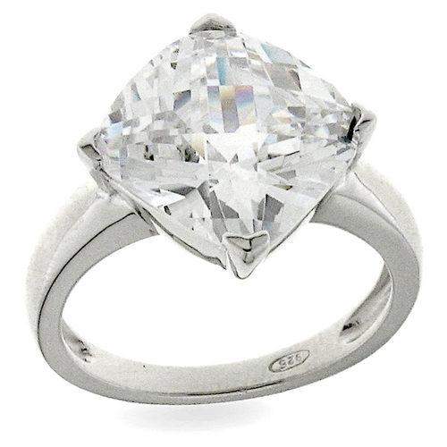 Solitaire ring - 925 silver ring plated with rhodium and studded with white zircon