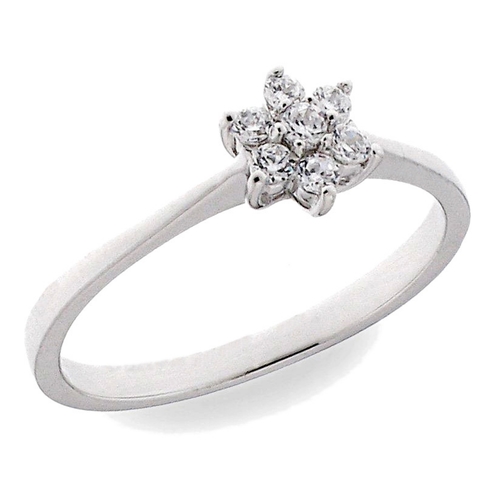 Solitaire ring - 925 silver ring plated with rhodium and studded with white zircon