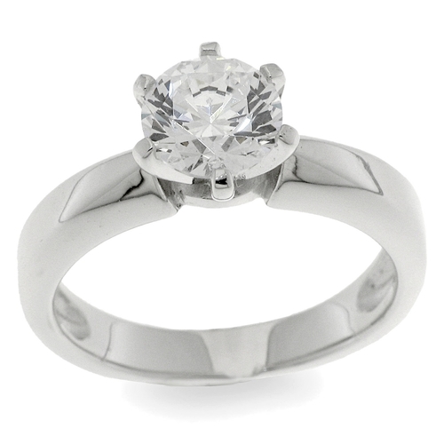 Solitaire ring - 925 silver ring plated with rhodium and studded with white zircon