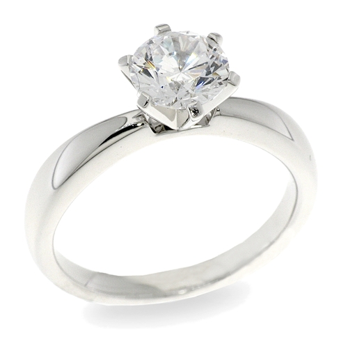 Solitaire ring - 925 silver ring plated with rhodium and studded with white zircon