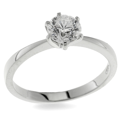 Solitaire ring - 925 silver ring plated with rhodium and studded with white zircon