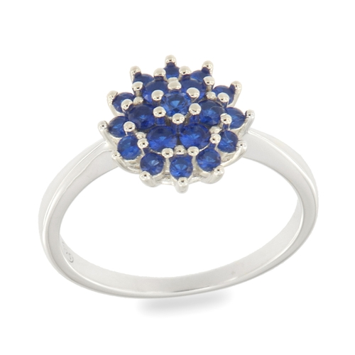 Blue solitaire ring - 925 silver ring plated with rhodium and studded with white and blue spinel