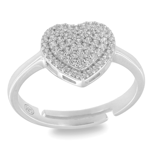 White heart ring - 925 silver ring plated with rhodium and studded with white zircon