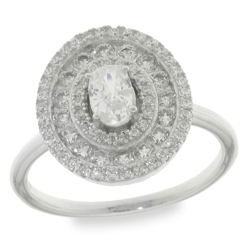 White zircon ring - 925 silver ring plated with rhodium and studded with white zircon