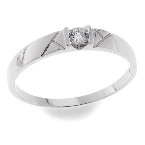 White zircon ring - 925 silver ring plated with rhodium and studded with white zircon