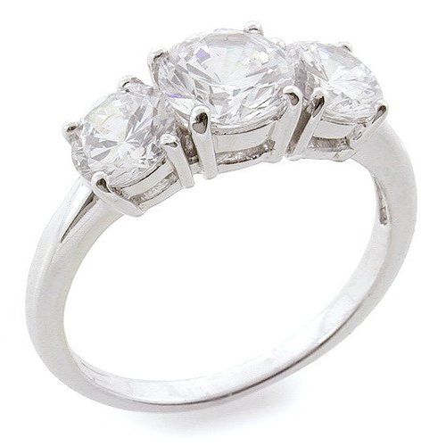 White zircon ring - 925 silver ring plated with rhodium and studded with white zircon