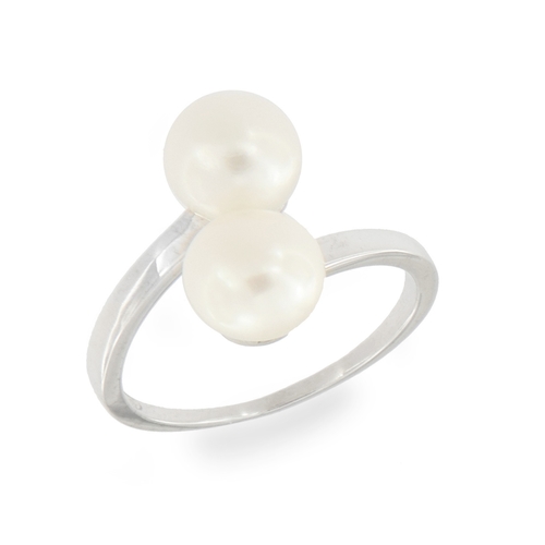 White pearl ring - 925 silver ring plated with rhodium and studded with white water pearls