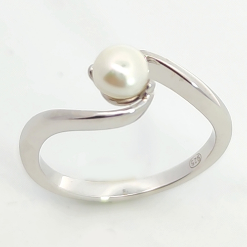 White pearl ring - 925 silver ring plated with rhodium and studded with white zircon and white water pearls