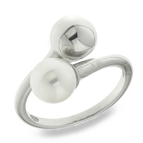 White pearl ring - 925 silver ring plated with rhodium and studded with white water pearls