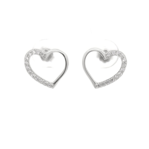 Heart earrings - 925 silver rhodium-plated earrings studded with white zircon