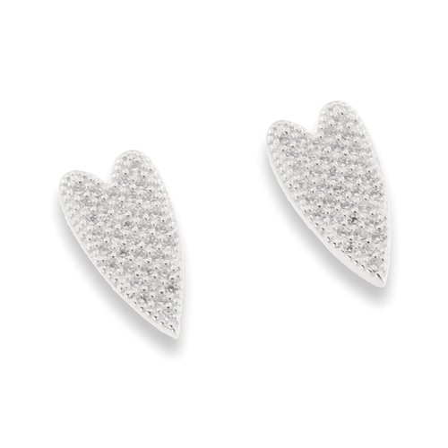 Heart earrings - 925 silver rhodium-plated earrings studded with white zircon