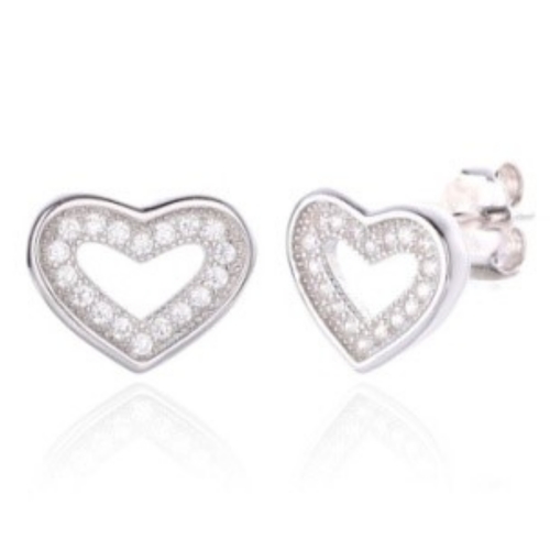 Heart earrings - 925 silver rhodium-plated earrings studded with white zircon