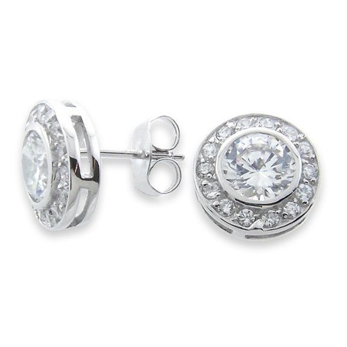 White zircon earrings - 925 silver rhodium-plated earrings studded with white zircon