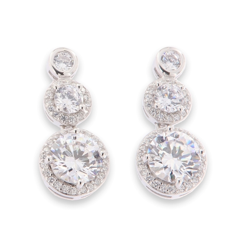 White zircon earrings - 925 silver rhodium-plated earrings studded with white zircon