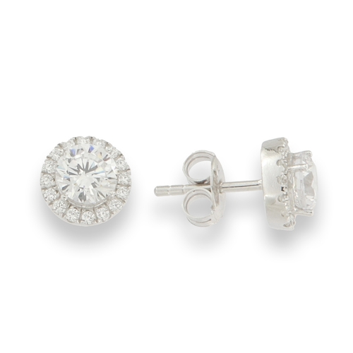 White zircon earrings - 925 silver rhodium-plated earrings studded with white zircon