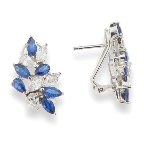 Blue zircon earrings - 925 silver rhodium-plated earrings studded with white zircon and blue spinel