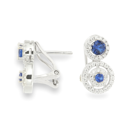 Blue zircon earrings - 925 silver rhodium-plated earrings studded with white zircon and blue spinel