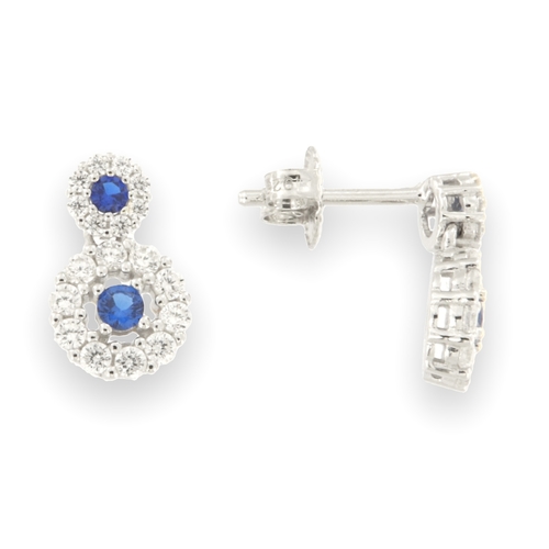 Blue zircon earrings - 925 silver rhodium-plated earrings studded with white zircon and blue spinel