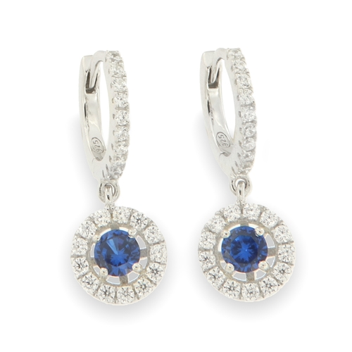 Sovrani Kw - Blue zircon earrings - 925 silver rhodium-plated earrings studded with white zircon and blue spinel