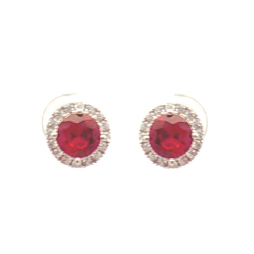 Red zircon earrings - 925 silver rhodium-plated earrings studded with white zircon