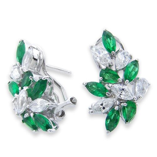 Green crystal earrings - 925 silver rhodium-plated earrings studded with white zirconium and green crystal