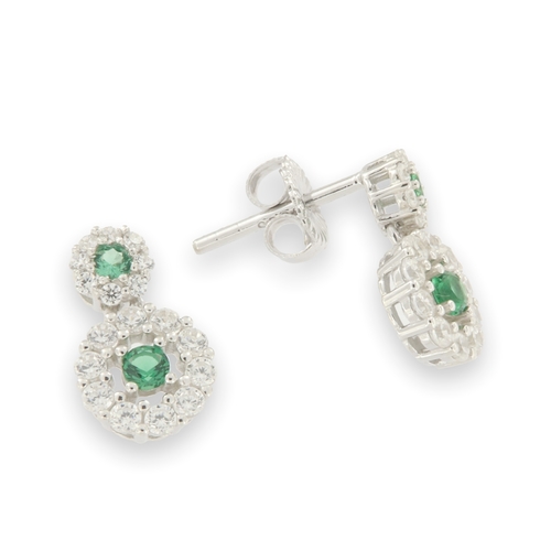 Green crystal earrings - 925 silver rhodium-plated earrings studded with white zircon and green spinel