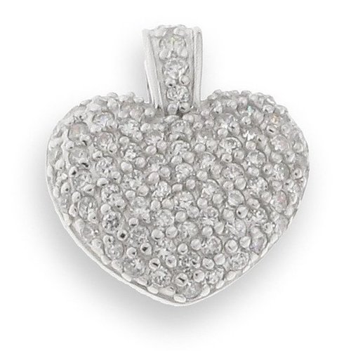 White heart pendant - 925 silver pendant, rhodium plated and studded with white zircon