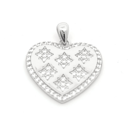 White heart pendant - 925 silver pendant, rhodium plated and studded with white zircon