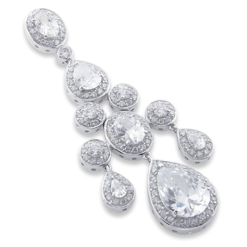 White zircon pendant - 925 silver pendant, rhodium plated and studded with white zircon