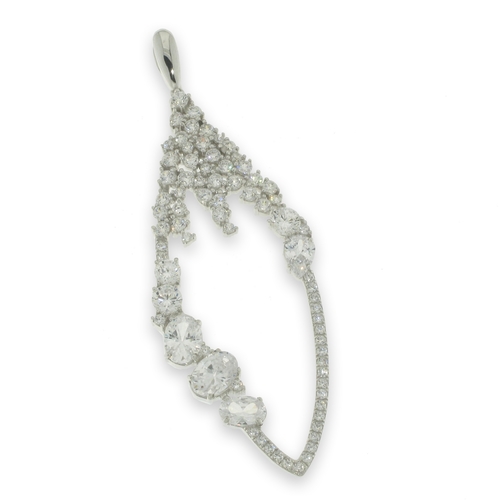 White zircon pendant - 925 silver pendant, rhodium plated and studded with white zircon